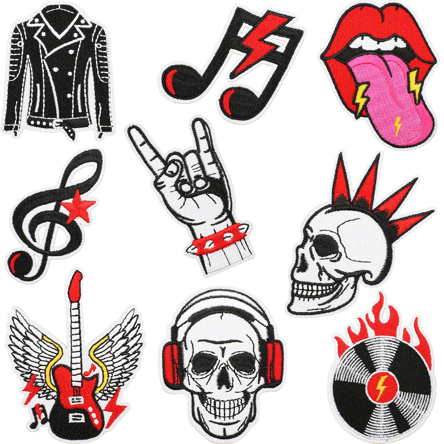 Wholesale Music skull embroidery patch guitar note patch